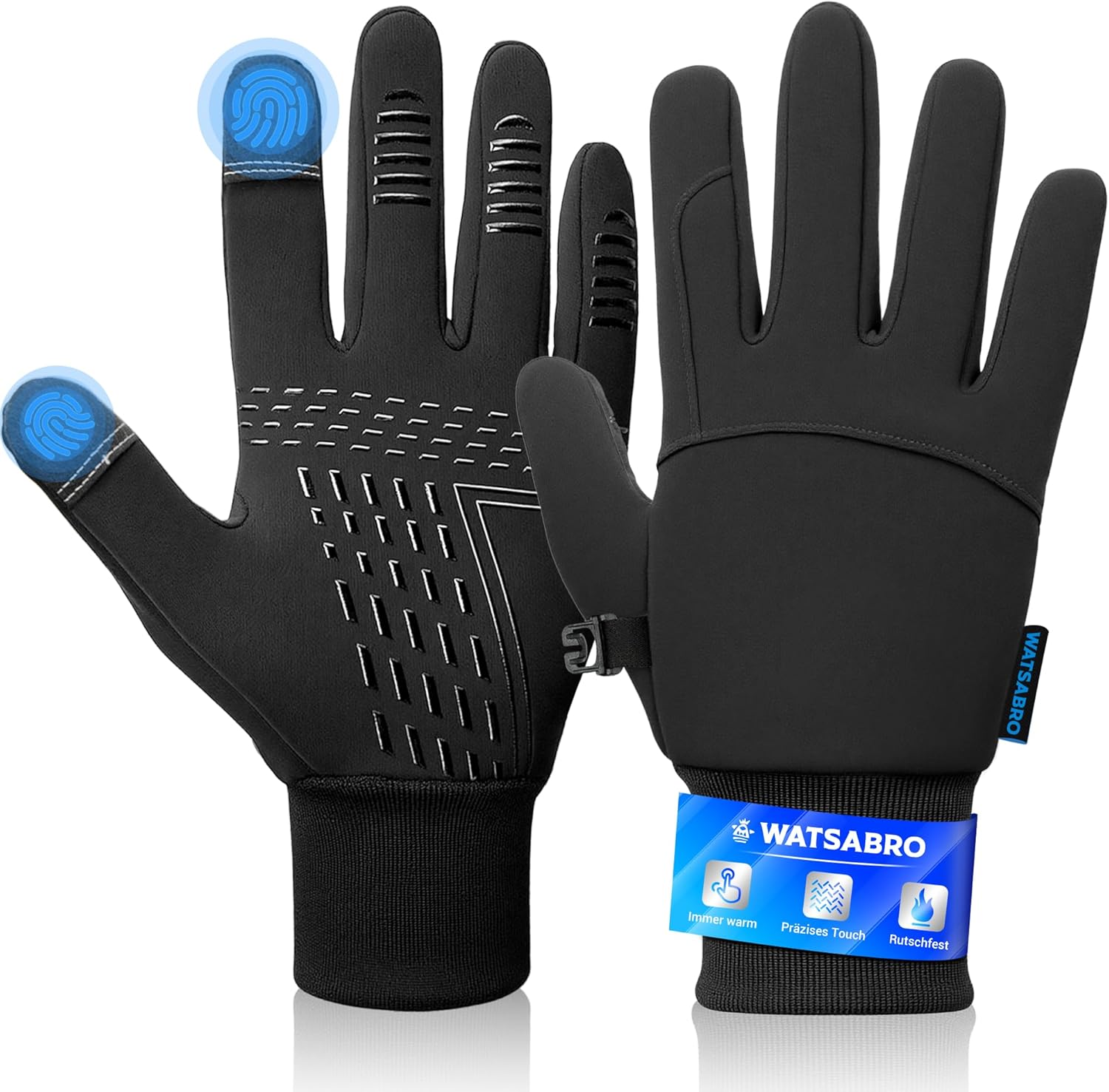 WATSABRO Fahrradhandschuhe Winter, Laufhandschuhe-Touchscreen mit Anti-Verlust Clip – Winddichte Sport Handschuhe für Herren & Damen zum Radfahren, Laufen und Outdoor-Aktivitäten