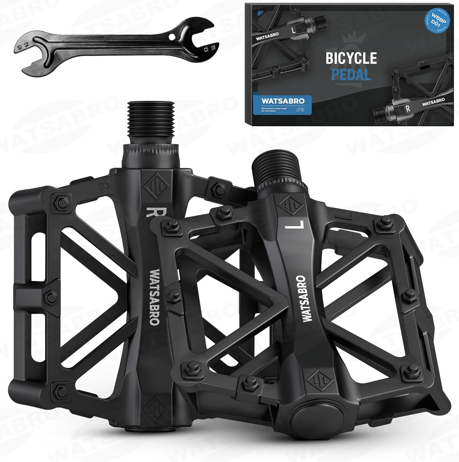 WATSABRO Fahrradpedale 9/16 Zoll, CNC Aluminium Mit Abgedichteten Lagern für Mountainbike, E-Bike, Trekking, Rennrad