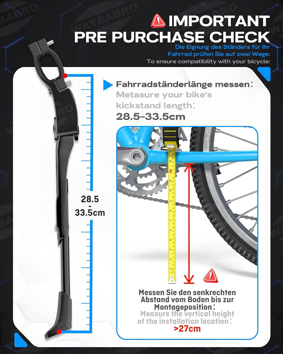 WATSABRO Bike Kickstand 24-29 inches Adjustable Universal Bicycle Stand Support for Bicycle Mountain Bike Road Bike