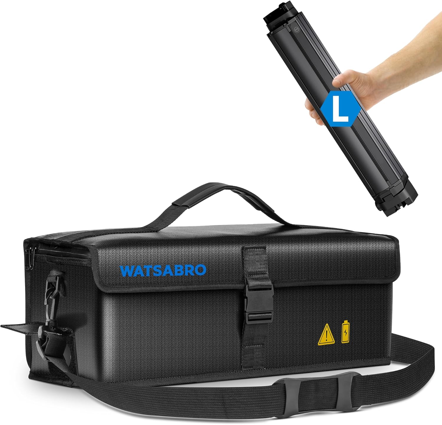 WATSABRO Ebike Akku Tasche, Feuerfeste Akku Tasche bis 1200 °C, Wasserdicht, Explosionssicher, Lipo Safe, 49 x 15 x 15 cm,Ebike Akku Schutzhülle (L)