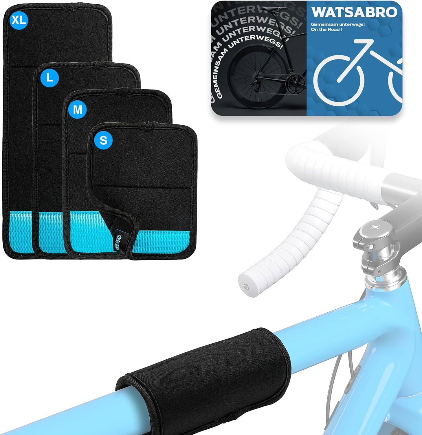 WATSABRO Fahrrad Rahmenschutz Transport 4er Set, Carbon Rahmen Schutz, Fahrrad Rahmenschutz Neopren Klett, Anwendbar E-Bike Zubehör,Fahrrad Zubehör