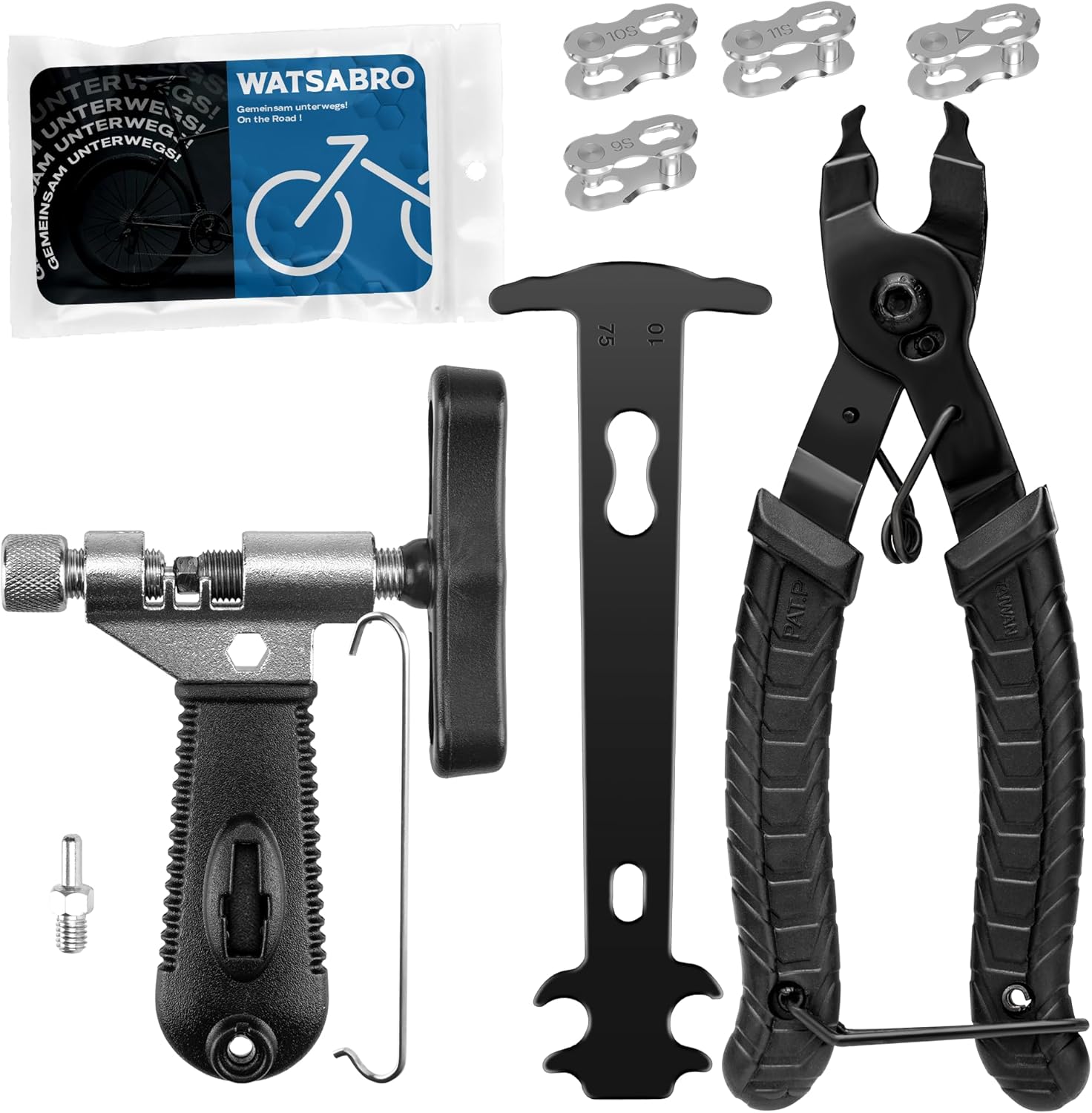 WATSABRO Kettennieter Fahrrad,Fahrradketten Nieten und Kettenschloss Zange,4 Paar Fahrradketten Nieten,Fahrradketten Reparatur Set für 6-12 Fach Fahrradkette Werkzeug Set
