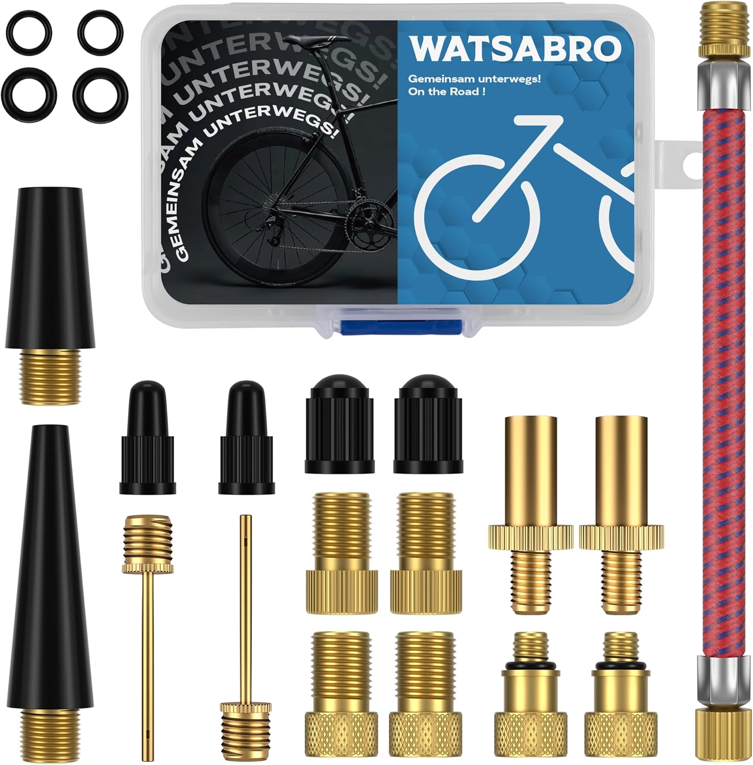 WATSABRO Fahrradventil Adapter Set, Autoventil Adapter und Französisches Ventil Adapter